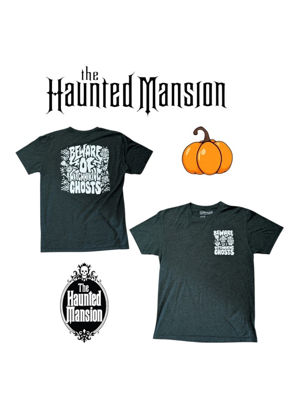 Beware Of Hitchhiking Ghosts Haunted Mansion Halloween Green T-Shirt Size Medium